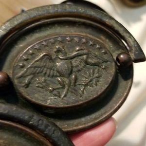 4 XL Antique brass drawerpull plates both screws